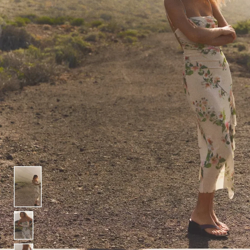 Zara Cream Floral Midi Dress with Spaghetti Straps - Picture 2 of 7
